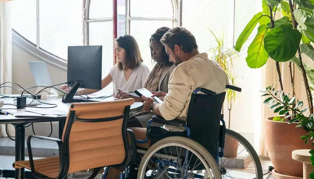 several workers at table