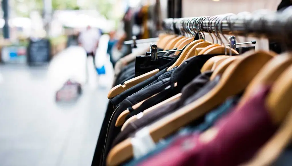 clothing on hangers in store