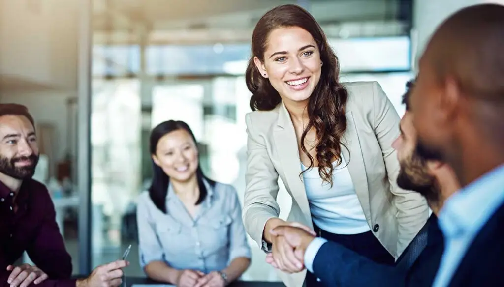 woman shaking hands