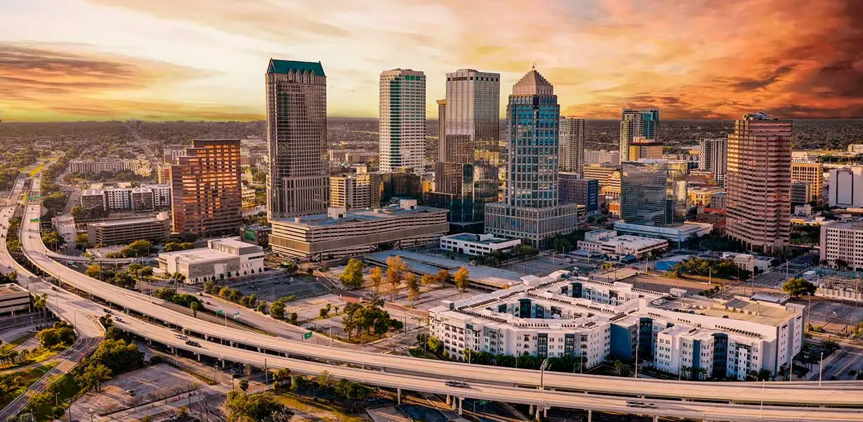 evening view of city