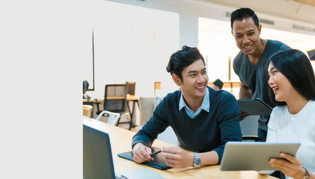 office workers discussing AI