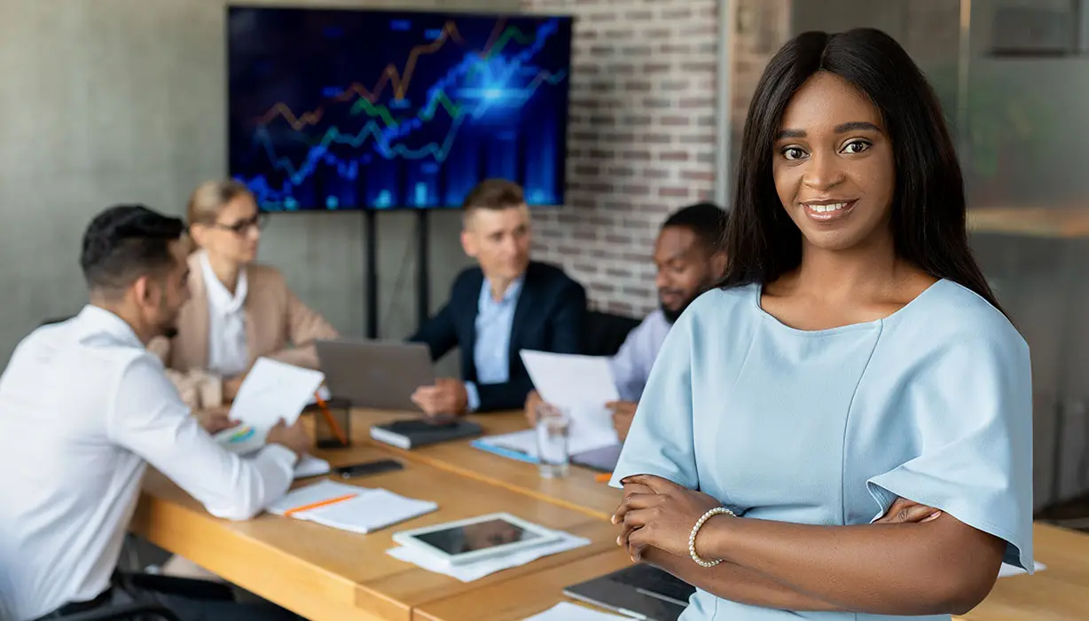 woman at thought leadership meeting
