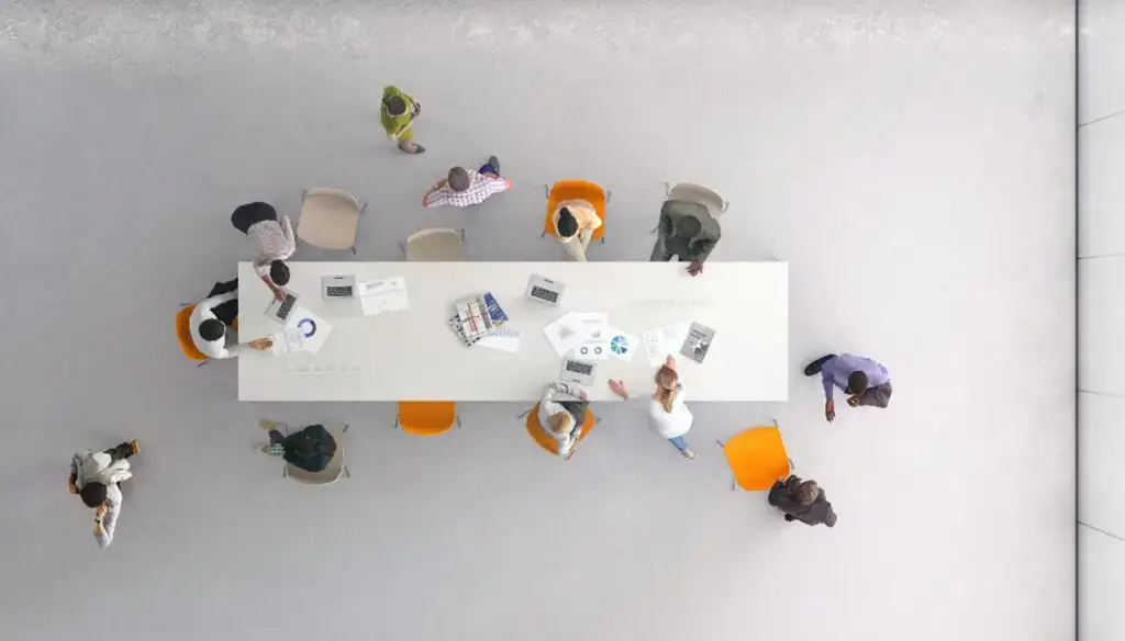 office workers around long table