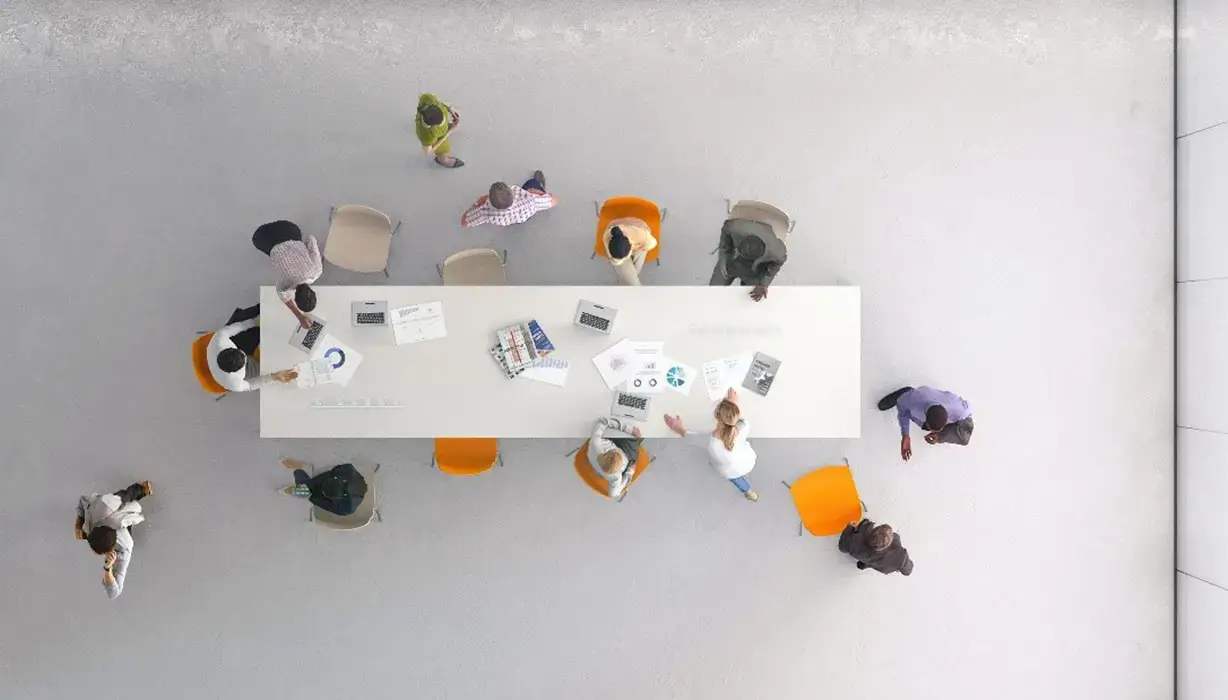 office workers around long table
