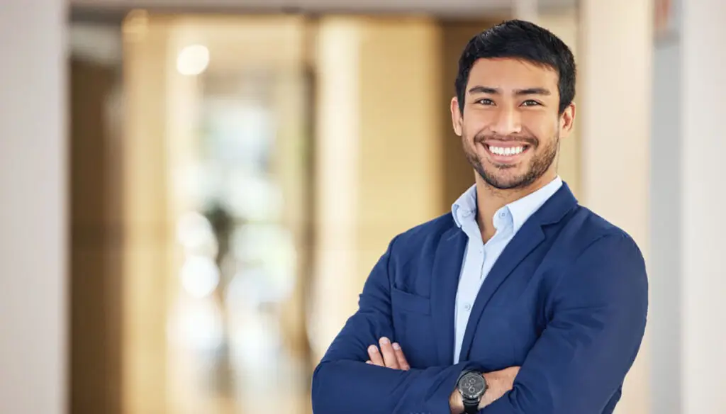 smiling worker in an office