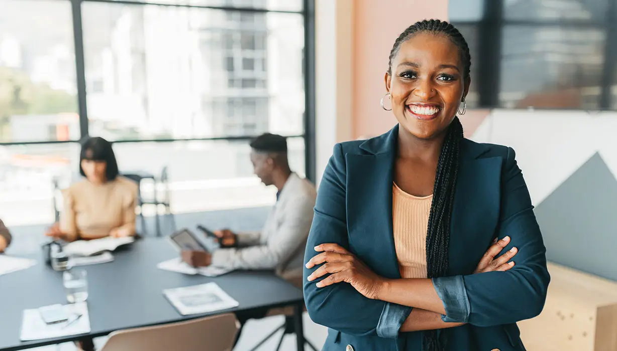 smiling businesswoman in an office