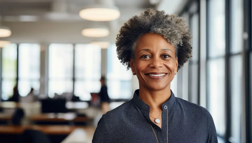 smiling woman in an office