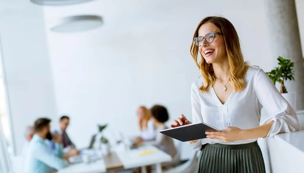 smiling woman in a meeting